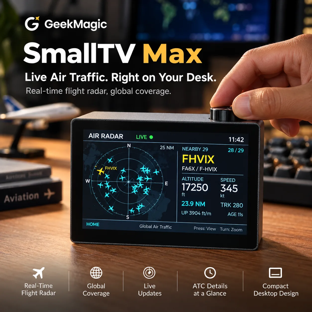 SmallTV Max displaying nearby air traffic