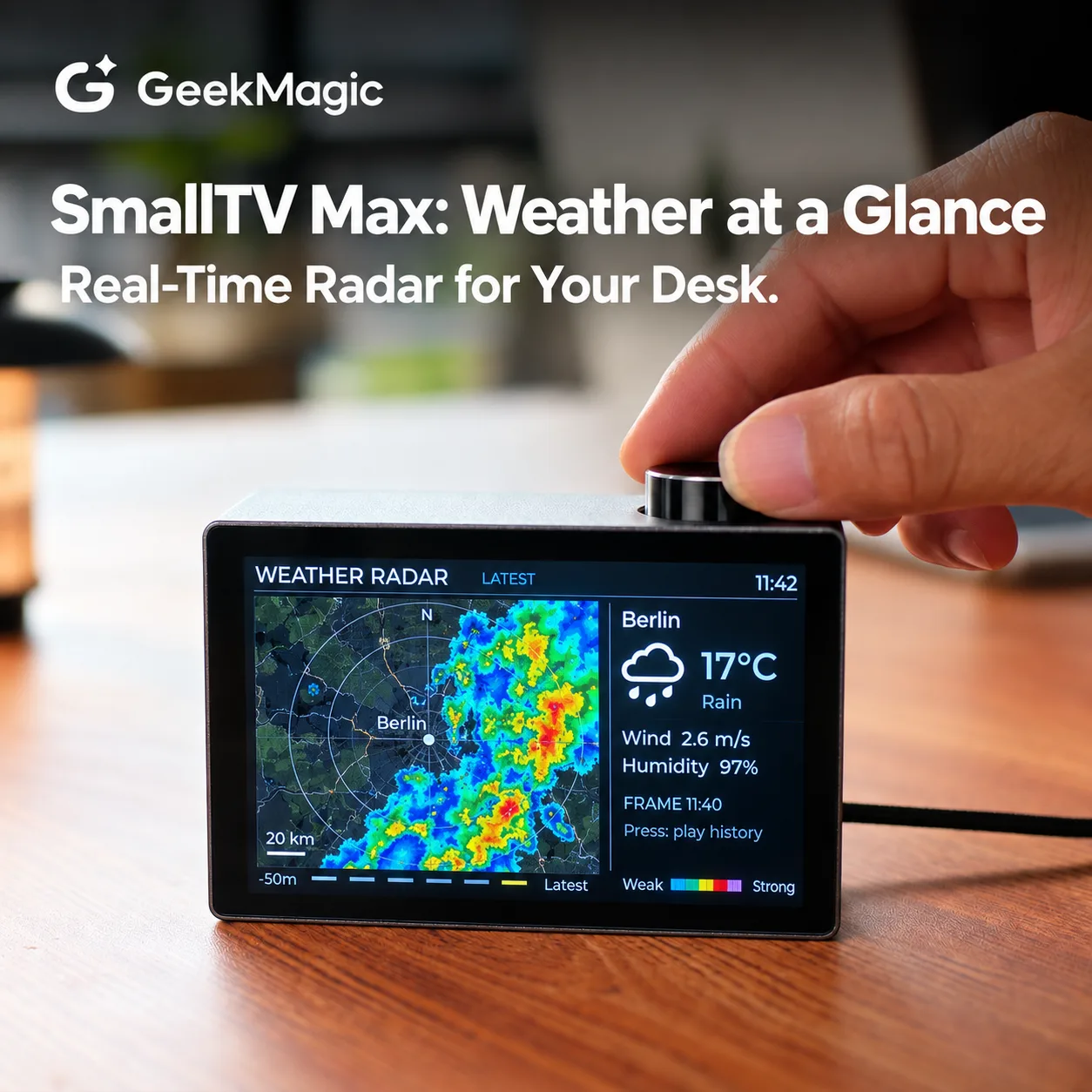 SmallTV Max displaying live weather radar